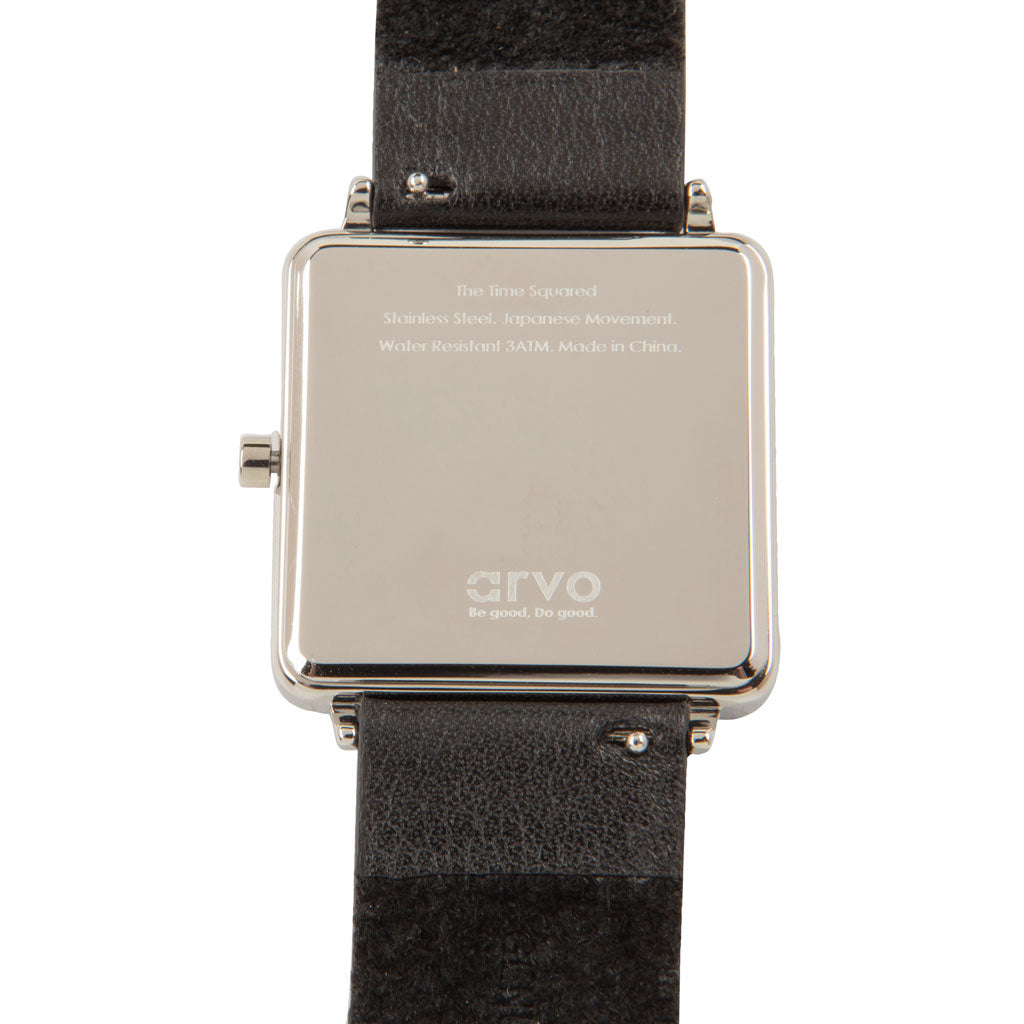 Arvo Time Squared Watch - Black Dial, Black Leather