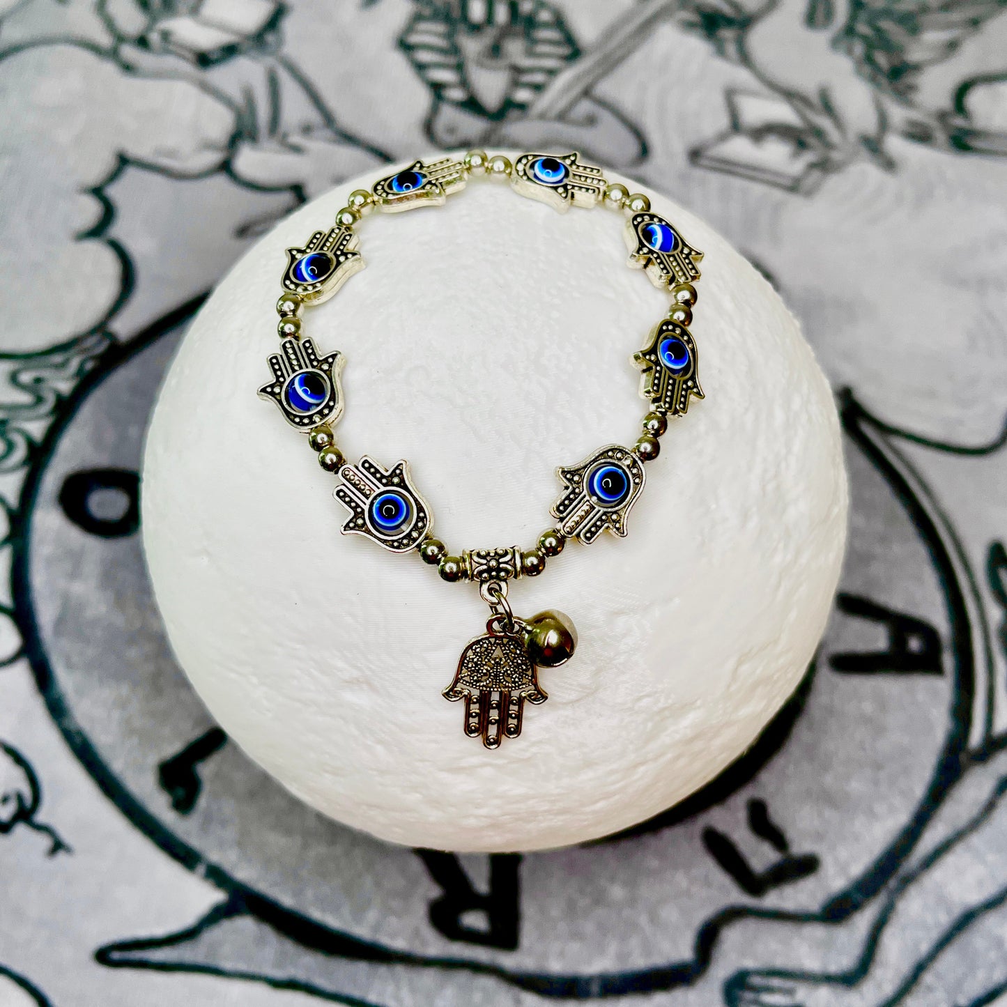 Chiming Bell Evil Eye with Hamsa Hand Bracelet