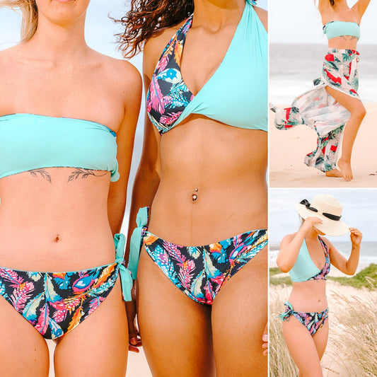 Reversible bikini - Turquoise and Feather - Jini® Infinity piece