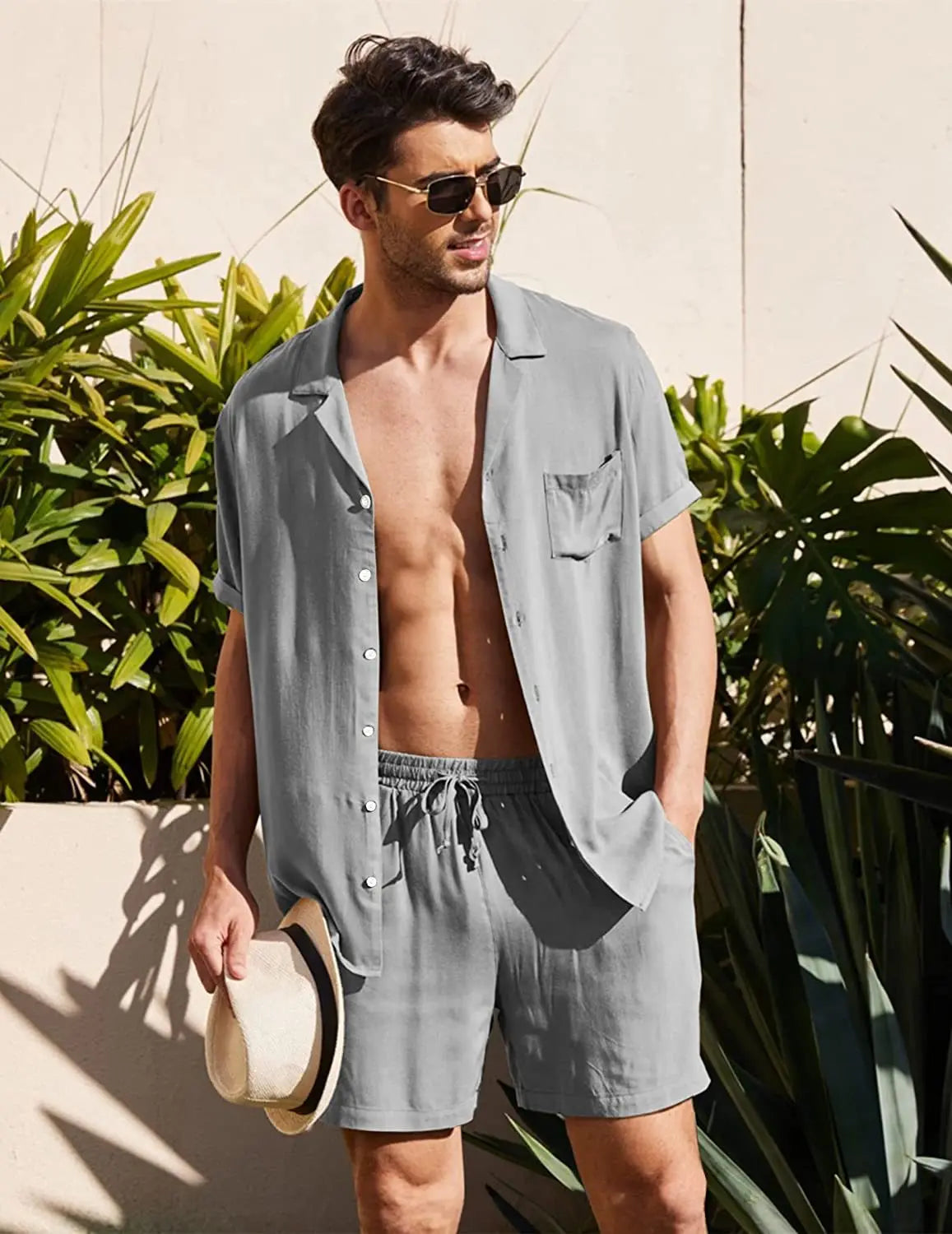 Summer Cotton Linen Beach men short set - Sexikinis Swim