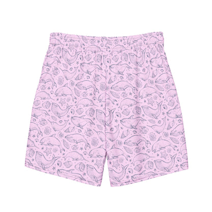 Men's Eco Pink Whale Pod Swim Trunks